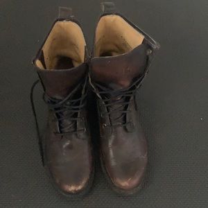Frye Veronica Brushed Dk Brn Leather combat boots